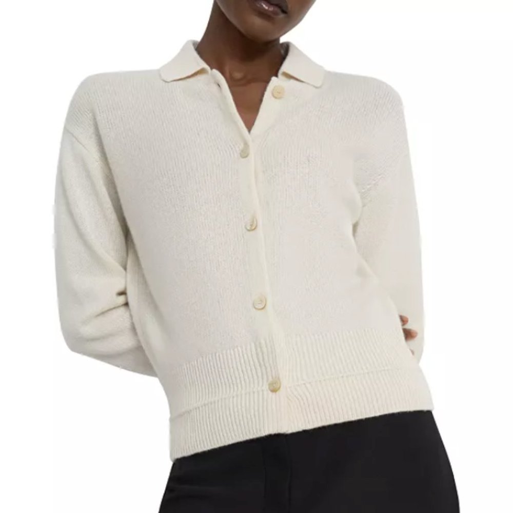 Theory Ivory 100% Cashmere Cropped Cardigan (Size P)